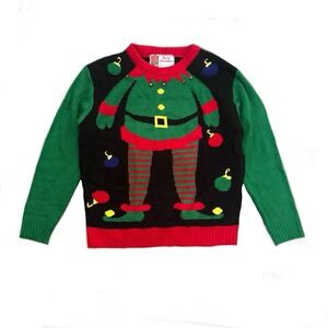 Ugly Christmas Sweater Elf Costume Lights Men's M Unisex Green Red Holiday Party